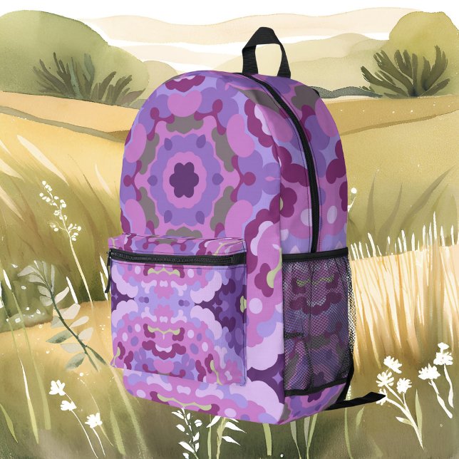 Retro Mandala Purple Pink and Blue Printed Backpack (Creator Uploaded)