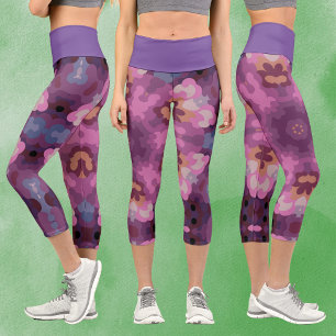 Retro Mandala Purple Pink and Orange Capri Leggings