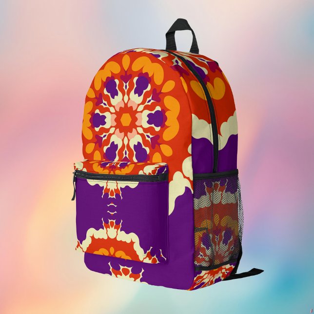 Retro Mandala Purple Red and Orange Printed Backpack (Retro Mandala Backpacks from Wormhole Orbital)