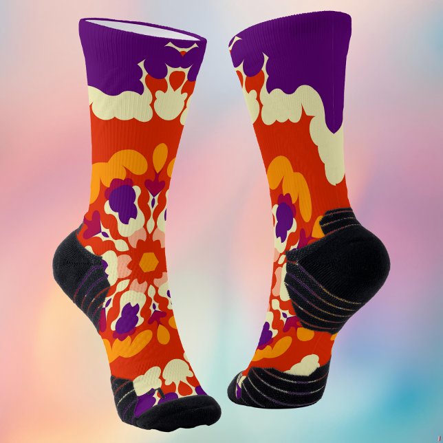 Retro Mandala Purple Red and Orange Socks (Retro Mandala Socks from Wormhole Orbital)