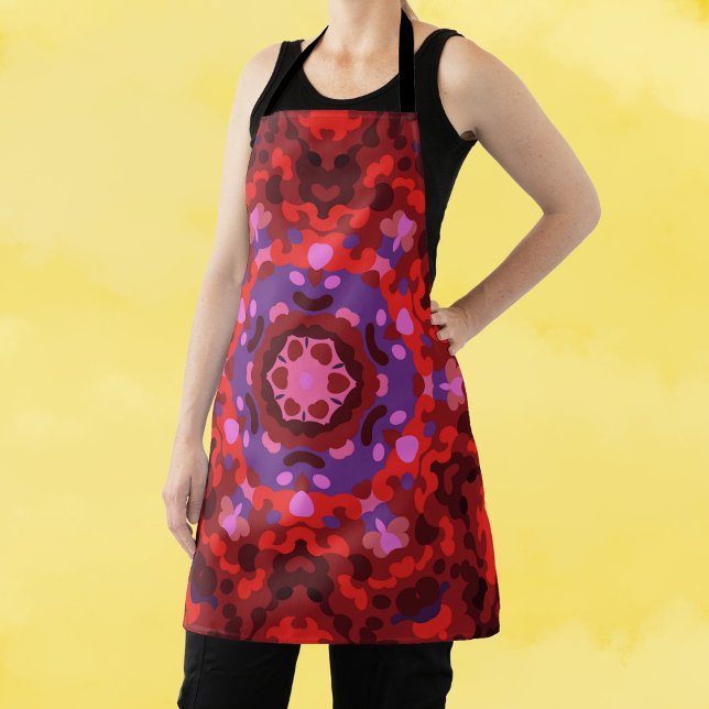 Retro Mandala Red and Purple Apron (Creator Uploaded)
