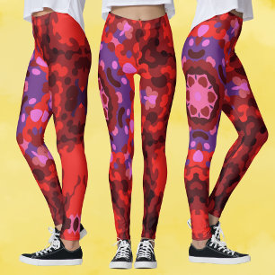 Retro Mandala Red and Purple Leggings