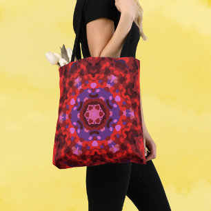 Retro Mandala Red and Purple Tote Bag