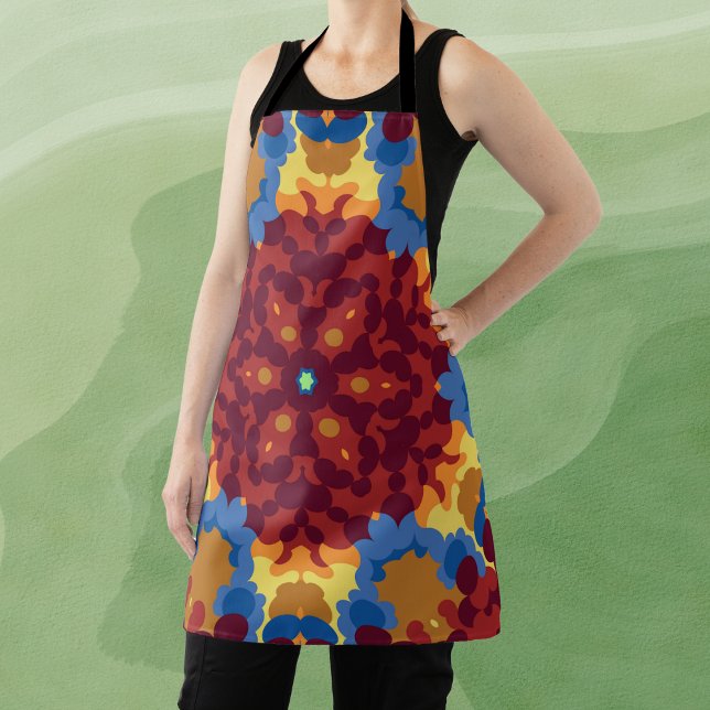 Retro Mandala Red Blue and Yellow Apron (Creator Uploaded)
