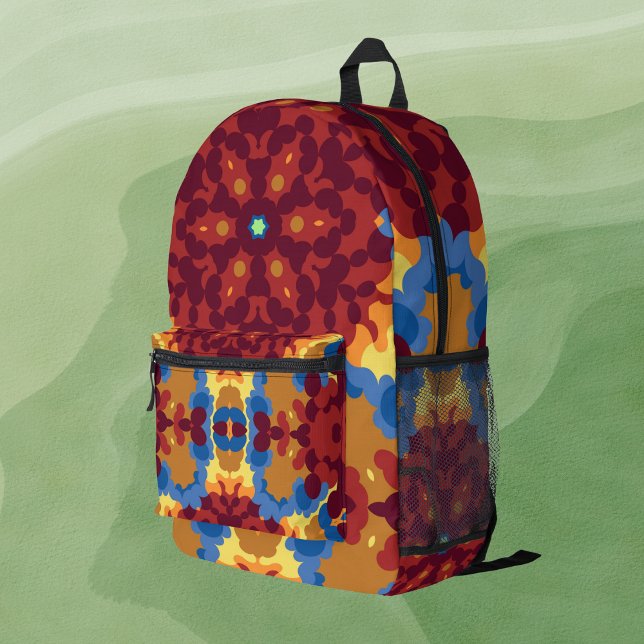Retro Mandala Red Blue and Yellow Printed Backpack (Creator Uploaded)