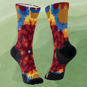 Retro Mandala Red Blue and Yellow Socks