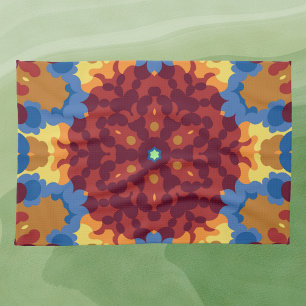 Retro Mandala Red Blue and Yellow Tea Towel