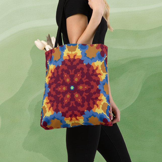 Retro Mandala Red Blue and Yellow Tote Bag (Creator Uploaded)