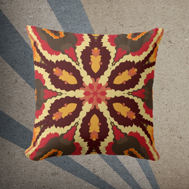 Retro Mandala Red Orange and Brown Cushion (Creator Uploaded)