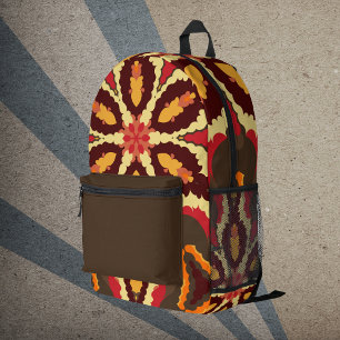 Retro Mandala Red Orange and Brown Printed Backpack