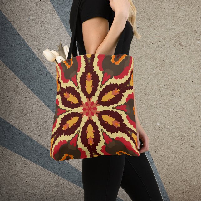 Retro Mandala Red Orange and Brown Tote Bag (Creator Uploaded)