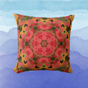 Retro Mandala Red Orange and Green Cushion
