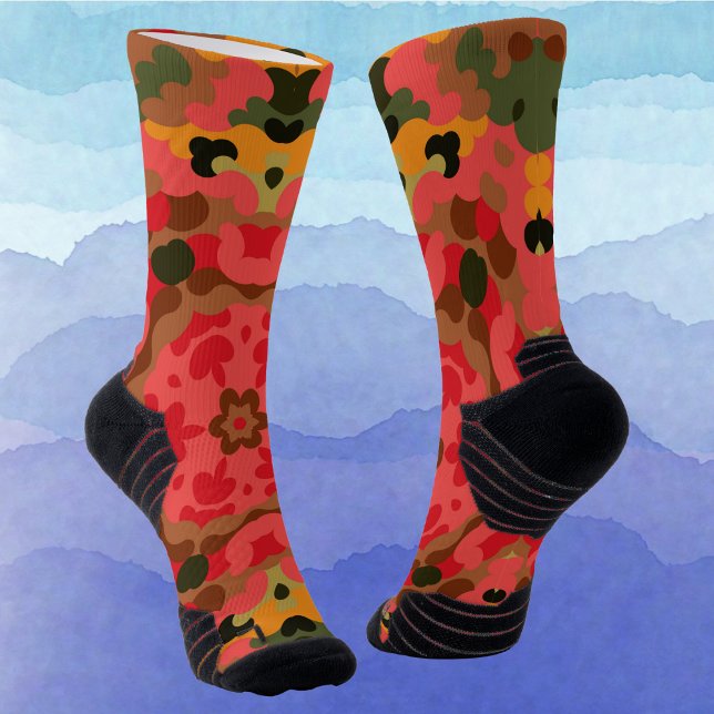 Retro Mandala Red Orange and Green Socks (Creator Uploaded)