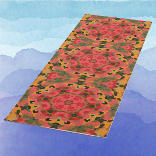 Retro Mandala Red Orange and Green Yoga Mat