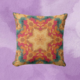 Retro Mandala Red Yellow and Blue Cushion