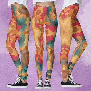 Retro Mandala Red Yellow and Blue Leggings