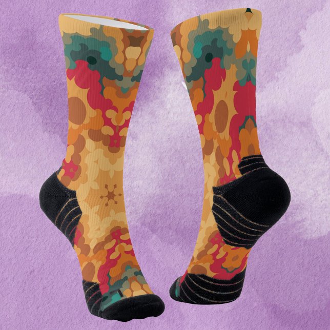 Retro Mandala Red Yellow and Blue Socks (Creator Uploaded)