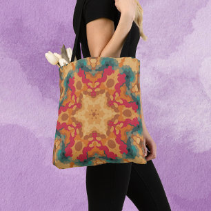 Retro Mandala Red Yellow and Blue Tote Bag