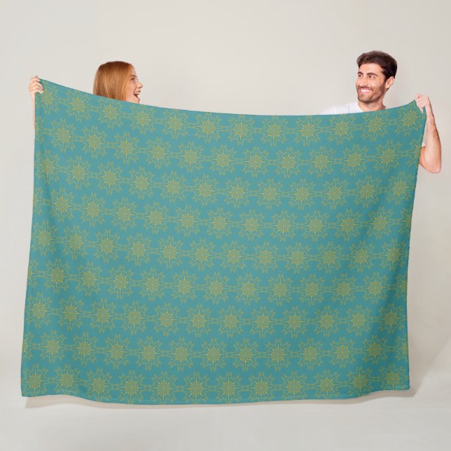 Retro Mandala Teal Fleece Blanket (3 Sizes) (In Situ)
