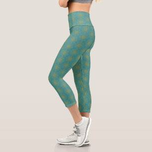 Retro Mandala Teal High Waisted Capris