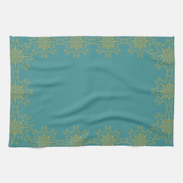 Retro Mandala Teal Kitchen Towel (Horizontal)