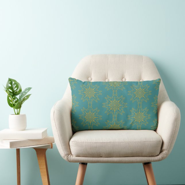 Retro Mandala Teal Lumbar Pillow (Chair)