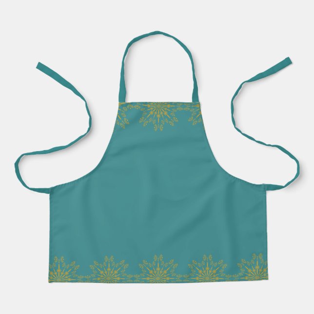 Retro Mandala Teal Small Apron (Front)
