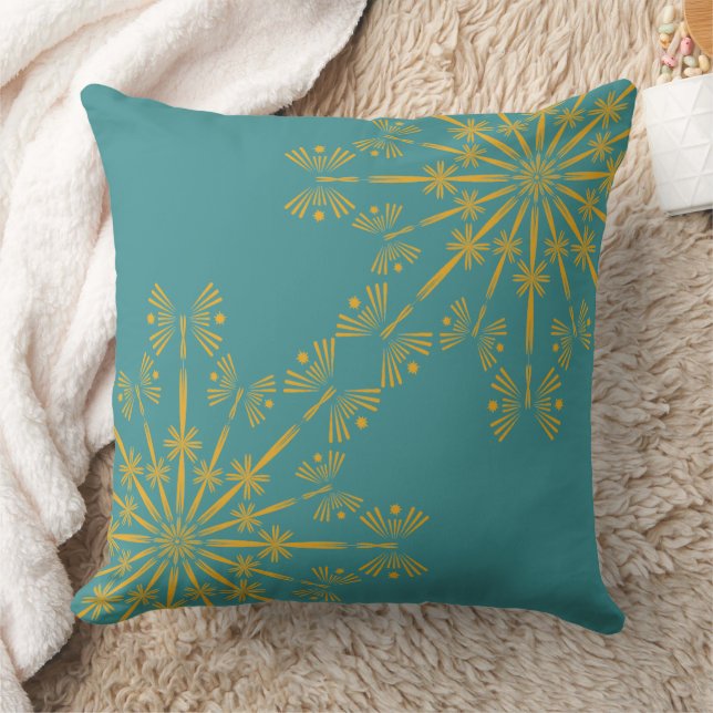 Retro Mandala Teal Throw Pillow (Blanket)