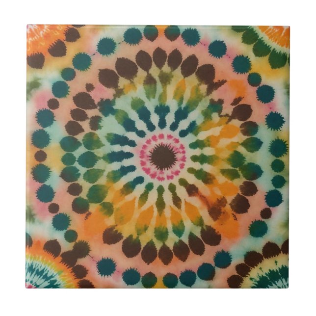 Retro Mandala Tie Dye Ceramic Tile (Front)