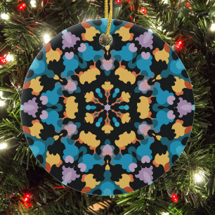Retro Mandala Yellow Blue and Orange Ceramic Ornament