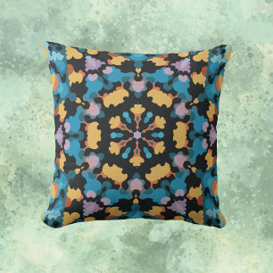 Retro Mandala Yellow Blue and Orange Cushion