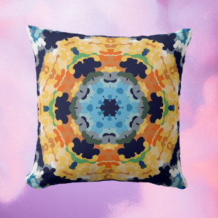Retro Mandala Yellow Blue and Orange Cushion