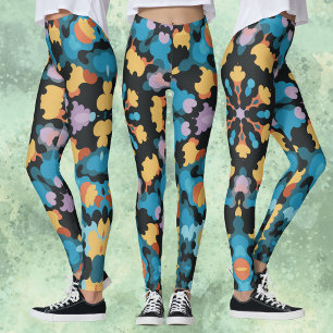 Retro Mandala Yellow Blue and Orange Leggings