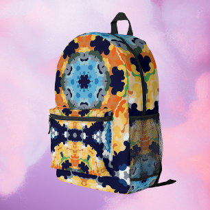 Retro Mandala Yellow Blue and Orange Printed Backpack