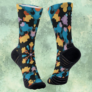 Retro Mandala Yellow Blue and Orange Socks