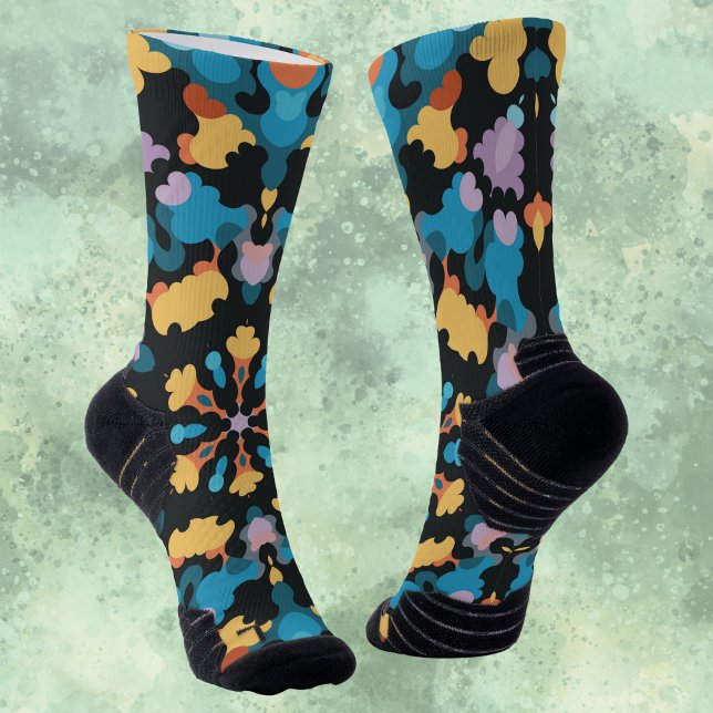 Retro Mandala Yellow Blue and Orange Socks (Creator Uploaded)