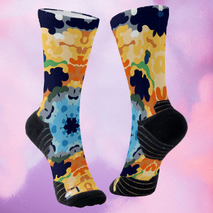 Retro Mandala Yellow Blue and Orange Socks