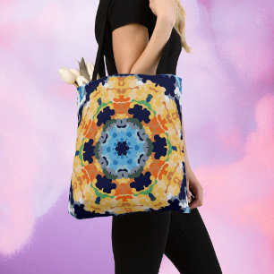Retro Mandala Yellow Blue and Orange Tote Bag