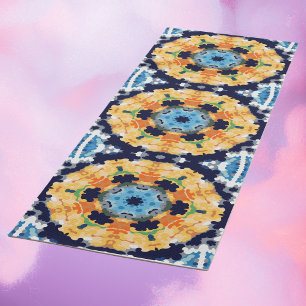 Retro Mandala Yellow Blue and Orange Yoga Mat