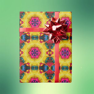 Retro Mandala Yellow Blue and Pink Wrapping Paper
