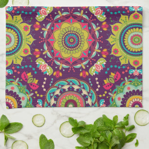 Retro Mandalas Pattern Tea Towel