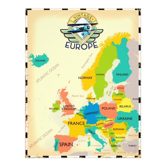 Retro Map Of Europe. Photo Print (Front)