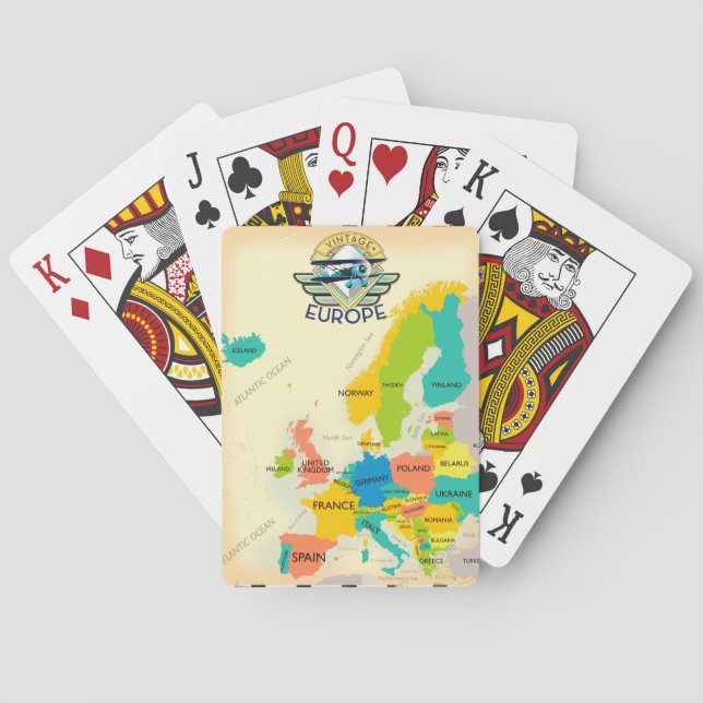 Retro Map Of Europe. Playing Cards (Back)