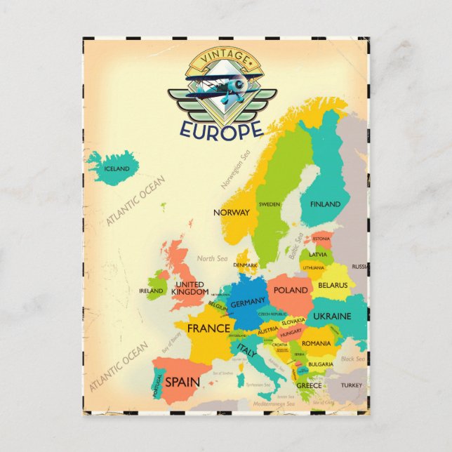 Retro Map Of Europe. Postcard (Front)