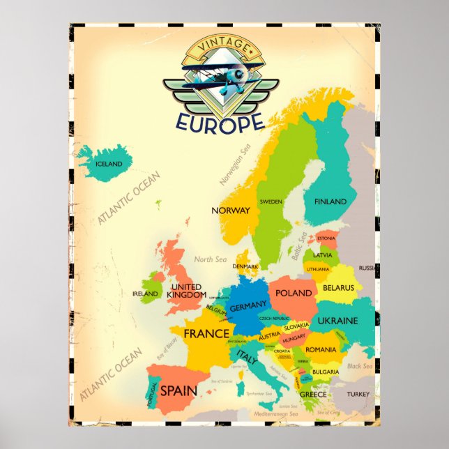 Retro Map Of Europe. Poster (Front)