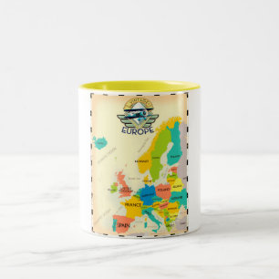 Retro Map Of Europe. Two-Tone Coffee Mug
