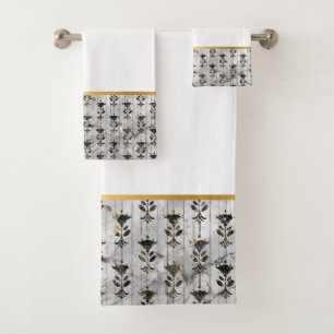 RETRO MARBLE GREY BLACK MONOCHROME BATHROOM SET