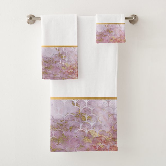 RETRO MARBLE PINK MERMAID INSPIRED BATHROOM SET (Insitu)