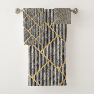 RETRO MARBLE STRIPE GRID BATHROOM TOWEL SET