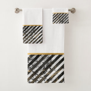 RETRO MARBLE STRIPE WHITE BATHROOM TOWEL SET